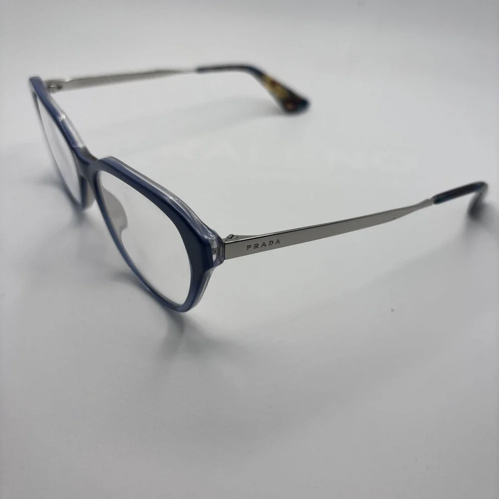 PRADA VPR 28S Womens Eyeglasses UFW-1O1 Blue/Silver Cat Eye Frame 52-16-140 #465